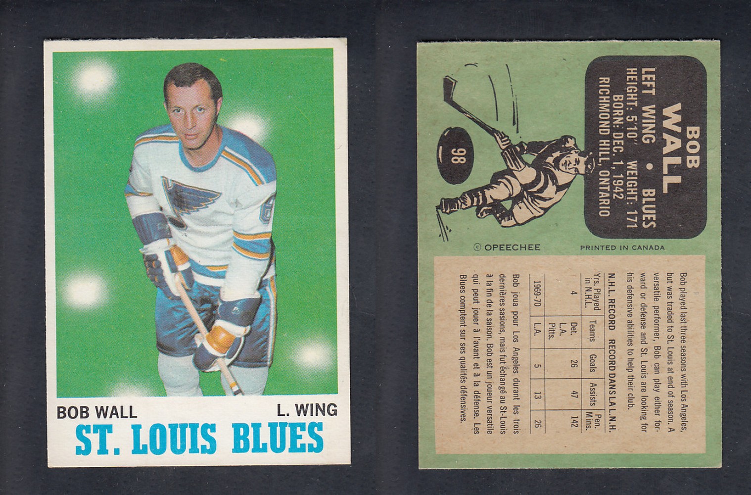 1970-71 O-PEE-CHEE HOCKEY CARD #98 B. WALL photo 1970-71 O-PEE-CHEE HOCKEY CARD #98 B. WALL photo