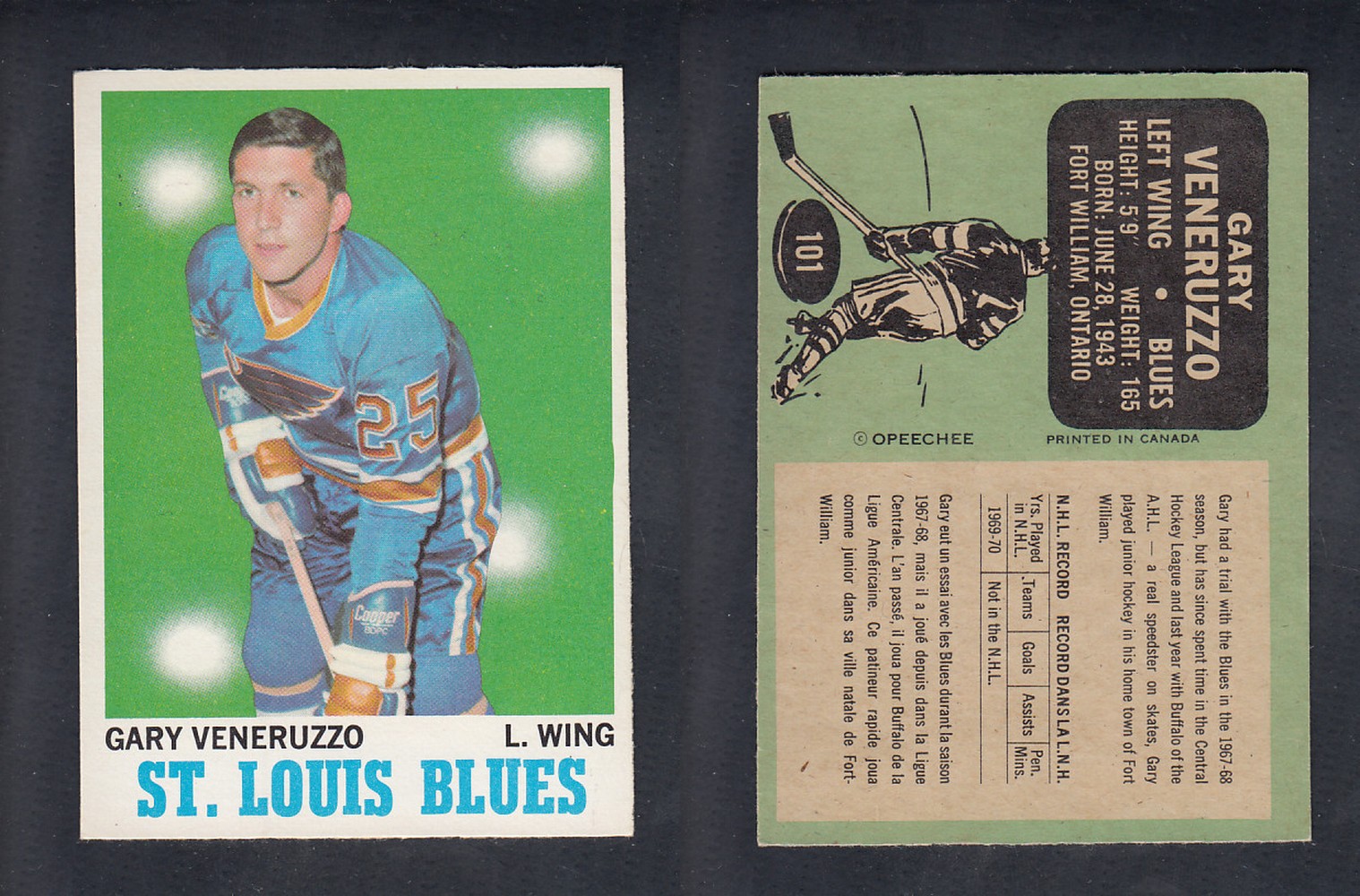 1970-71 O-PEE-CHEE HOCKEY CARD  #101 G. VENERUZZO photo