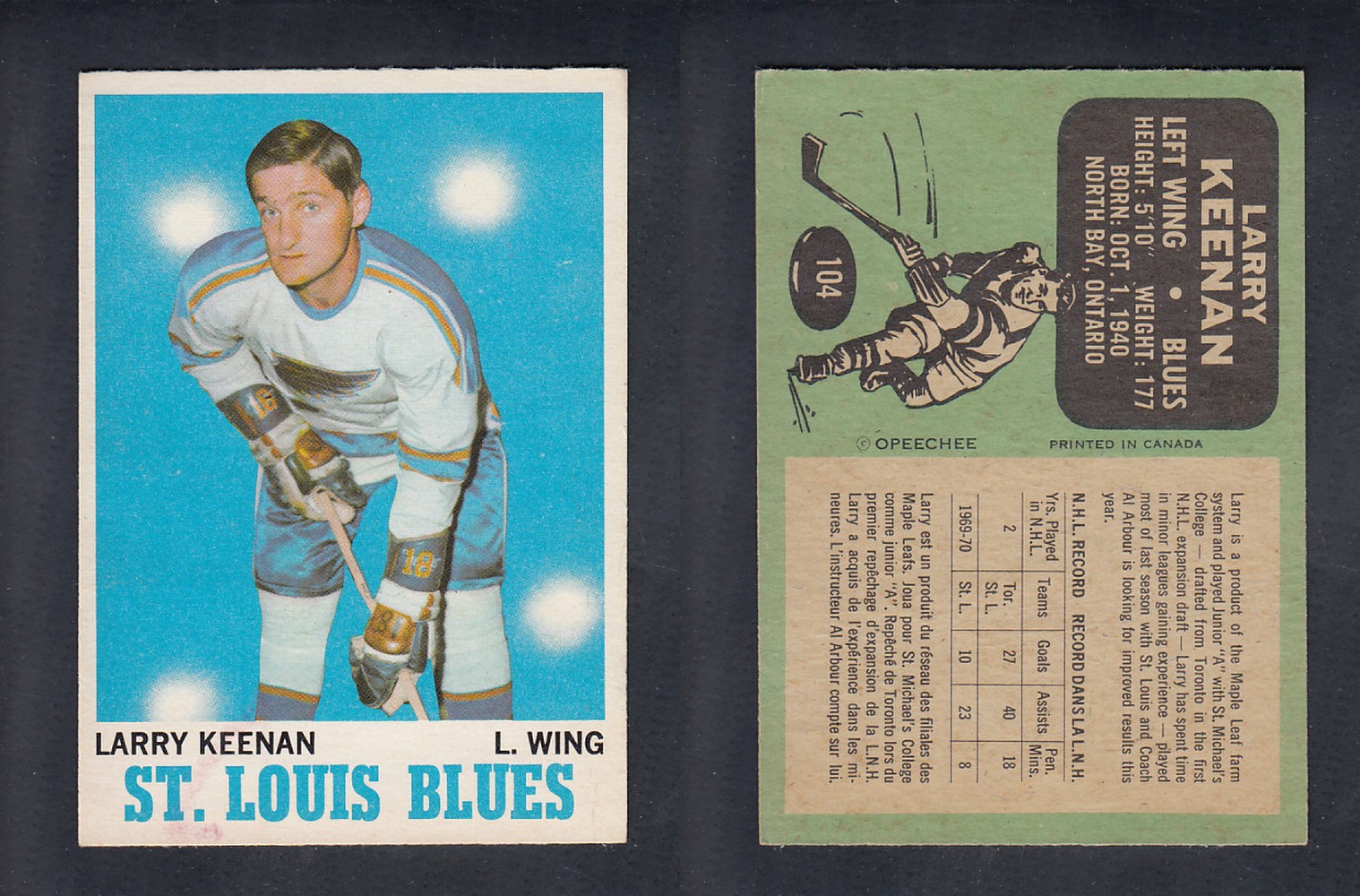 1970-71 O-PEE-CHEE HOCKEY CARD  #104  L. KEENAN photo