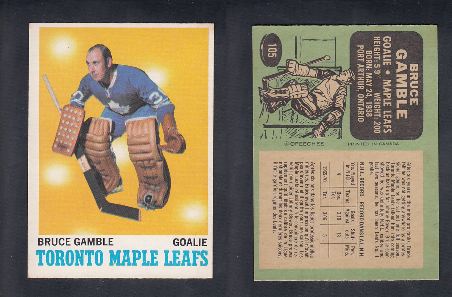 1970-71 O-PEE-CHEE HOCKEY CARD  #105  B. GAMBLE photo