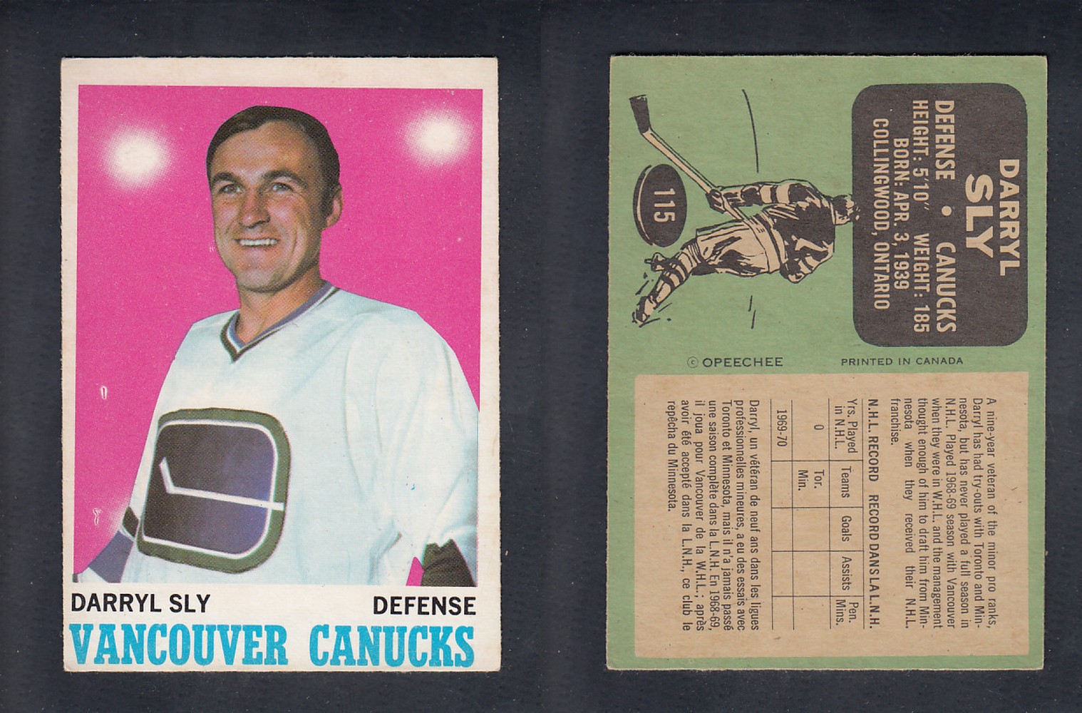 1970-71 O-PEE-CHEE HOCKEY CARD  #115  D. SLY photo