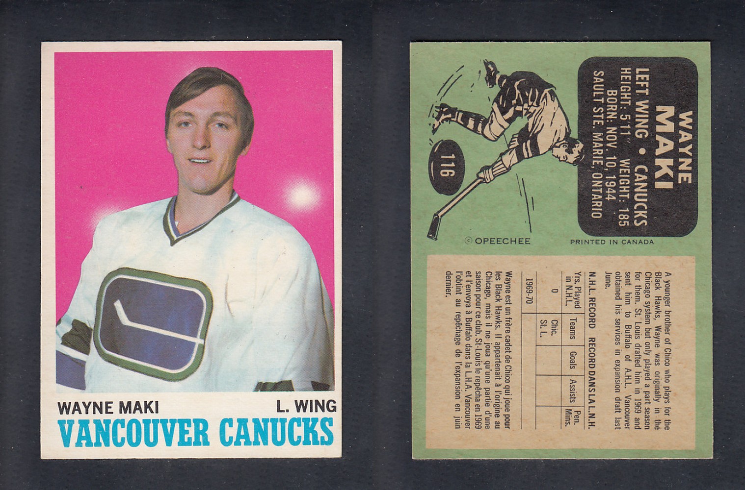 1970-71 O-PEE-CHEE HOCKEY CARD #116 W. MAKI photo 1970-71 O-PEE-CHEE HOCKEY CARD #116 W. MAKI photo
