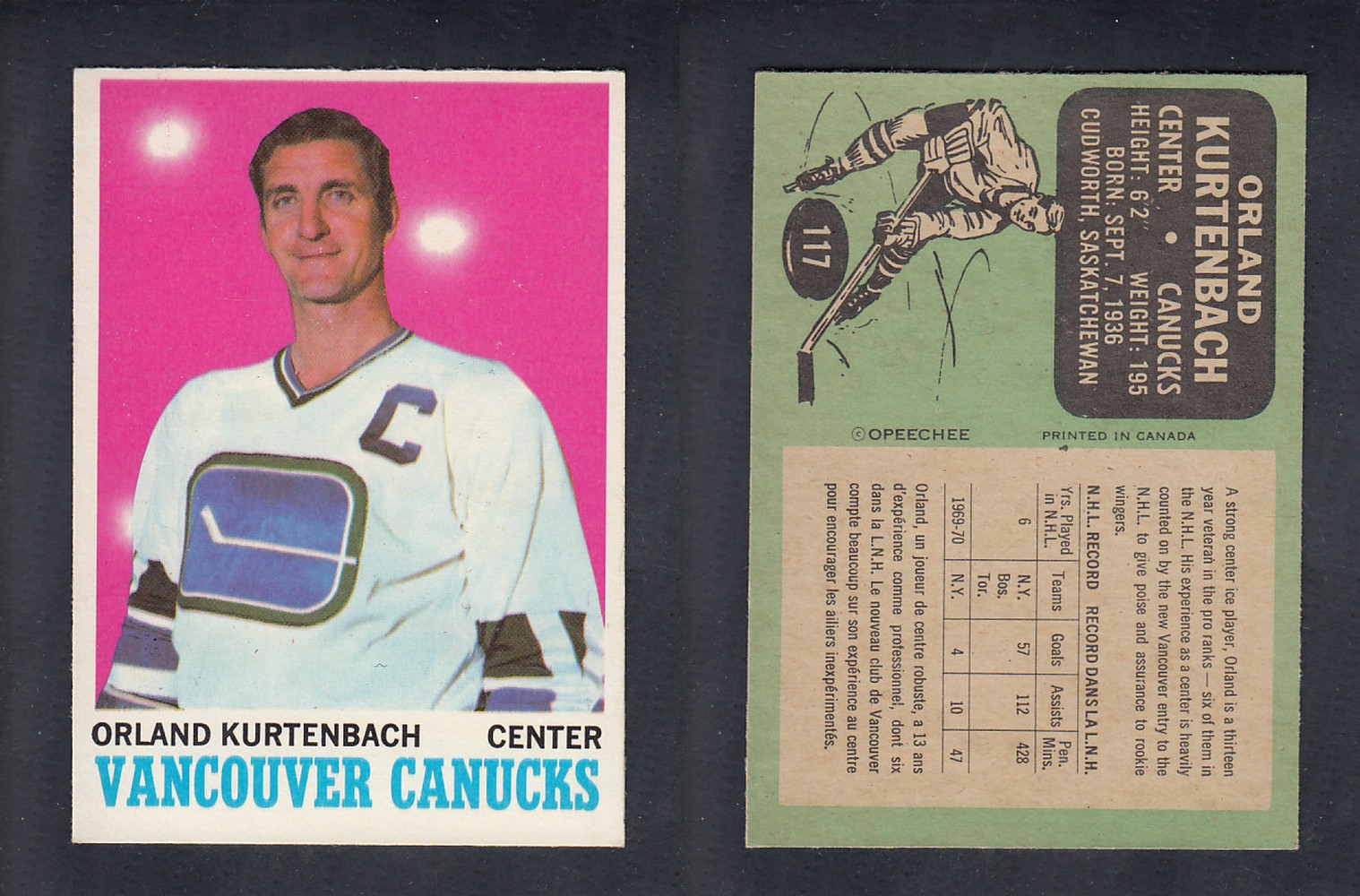 1970-71 O-PEE-CHEE HOCKEY CARD  #117 O. KURTENBACH photo
