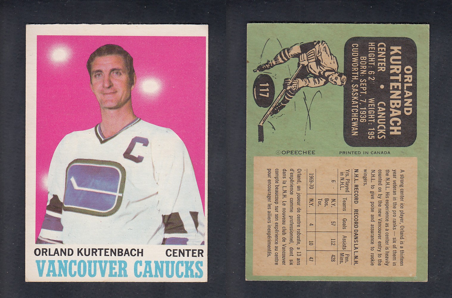 1970-71 O-PEE-CHEE HOCKEY CARD  #117  O. KURTENBACH photo
