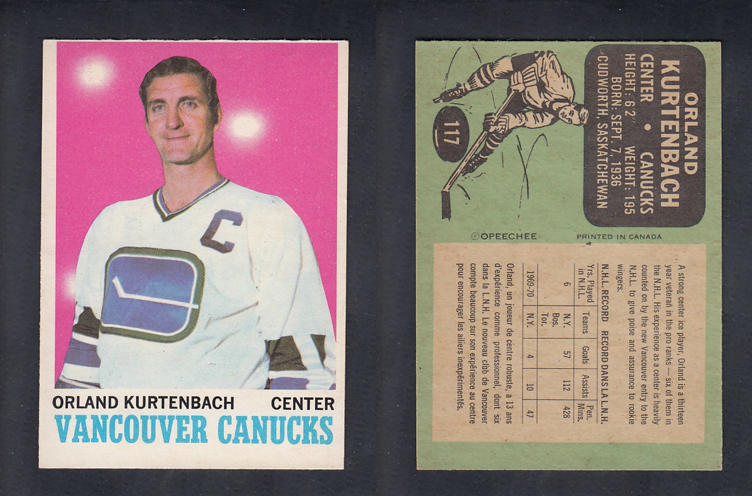 1970-71 O-PEE-CHEE HOCKEY CARD  #117  O. KURTENBACH photo