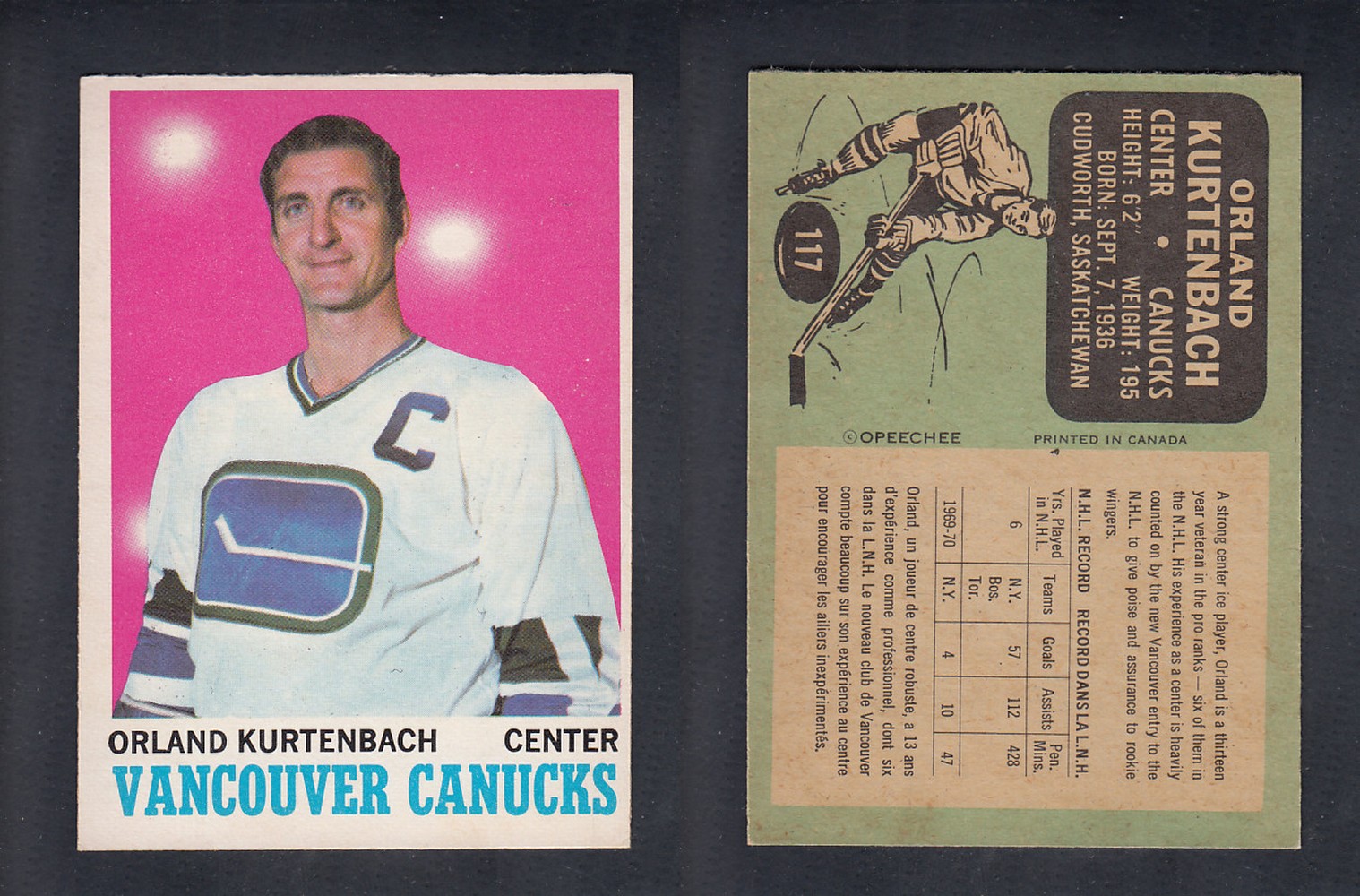 1970-71 O-PEE-CHEE HOCKEY CARD #117 O. KURTENBACH photo 1970-71 O-PEE-CHEE HOCKEY CARD #117 O. KURTENBACH photo