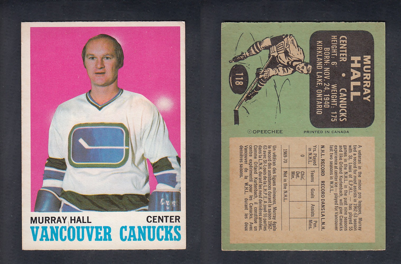 1970-71 O-PEE-CHEE HOCKEY CARD #118 M. HALL photo 1970-71 O-PEE-CHEE HOCKEY CARD #118 M. HALL photo
