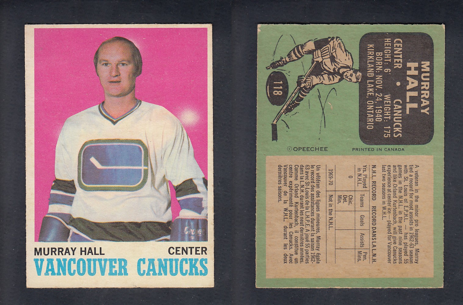 1970-71 O-PEE-CHEE HOCKEY CARD  #118  M. HALL photo