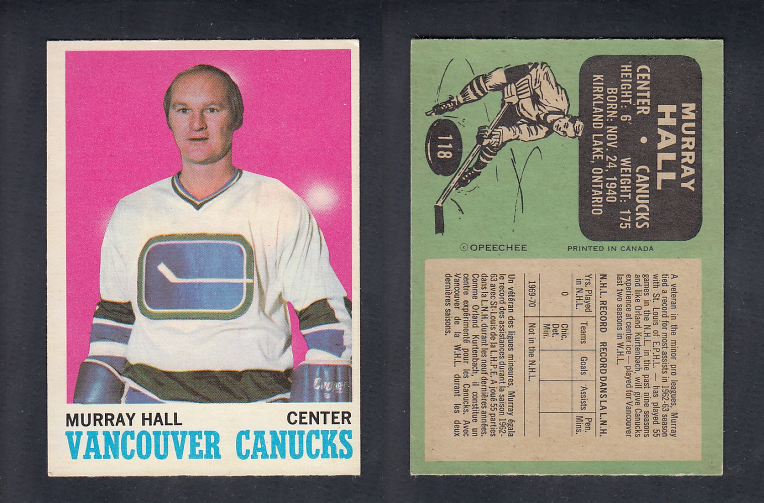1970-71 O-PEE-CHEE HOCKEY CARD  #118  M. HALL photo