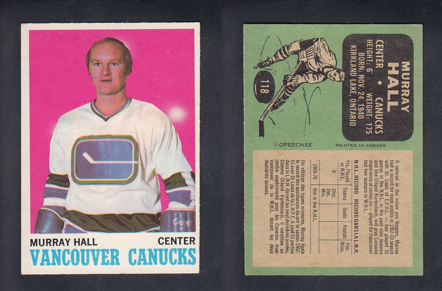 1970-71 O-PEE-CHEE HOCKEY CARD #118 M. HALL photo 1970-71 O-PEE-CHEE HOCKEY CARD #118 M. HALL photo
