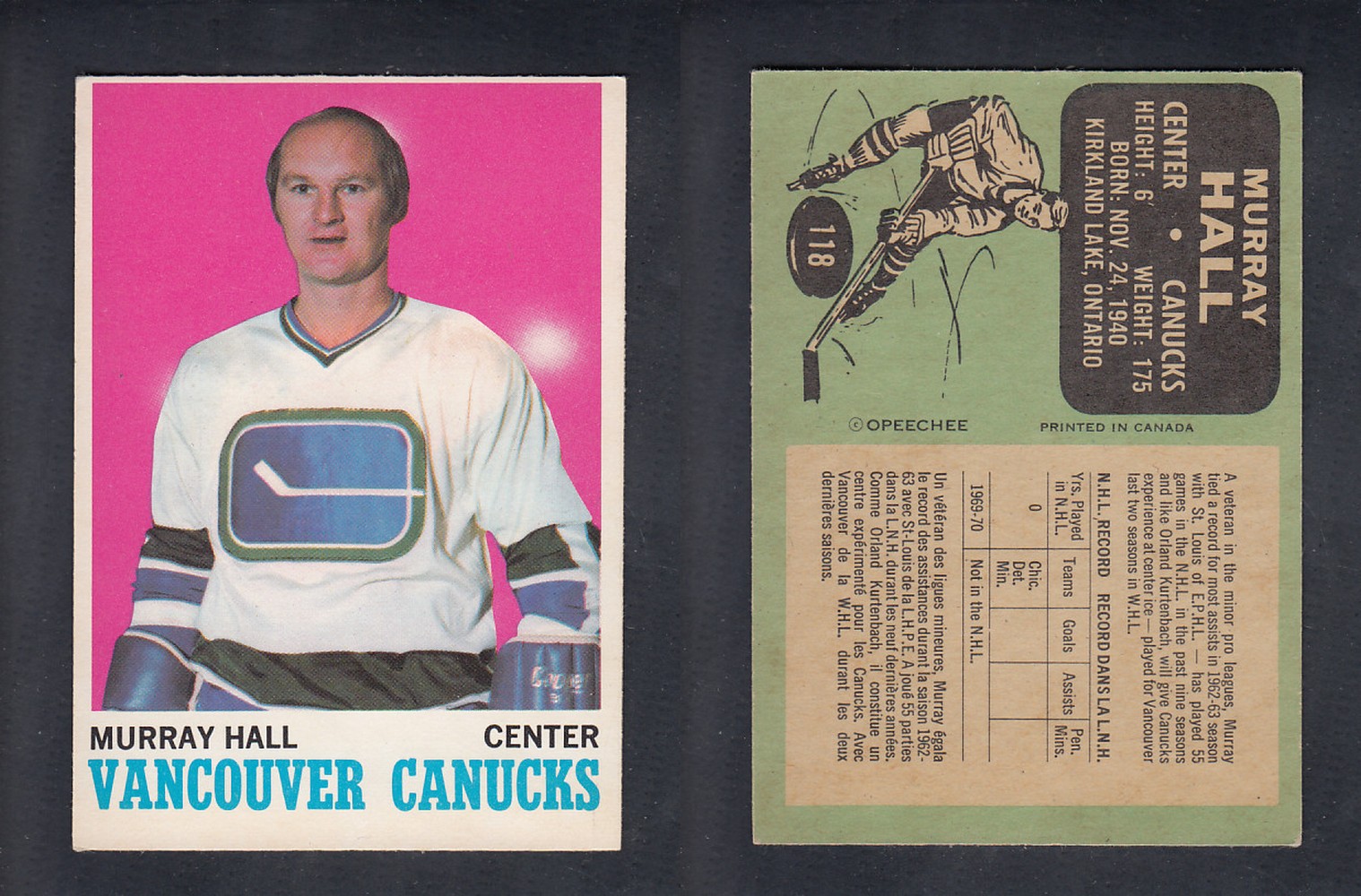 1970-71 O-PEE-CHEE HOCKEY CARD  #118  M. HALL photo
