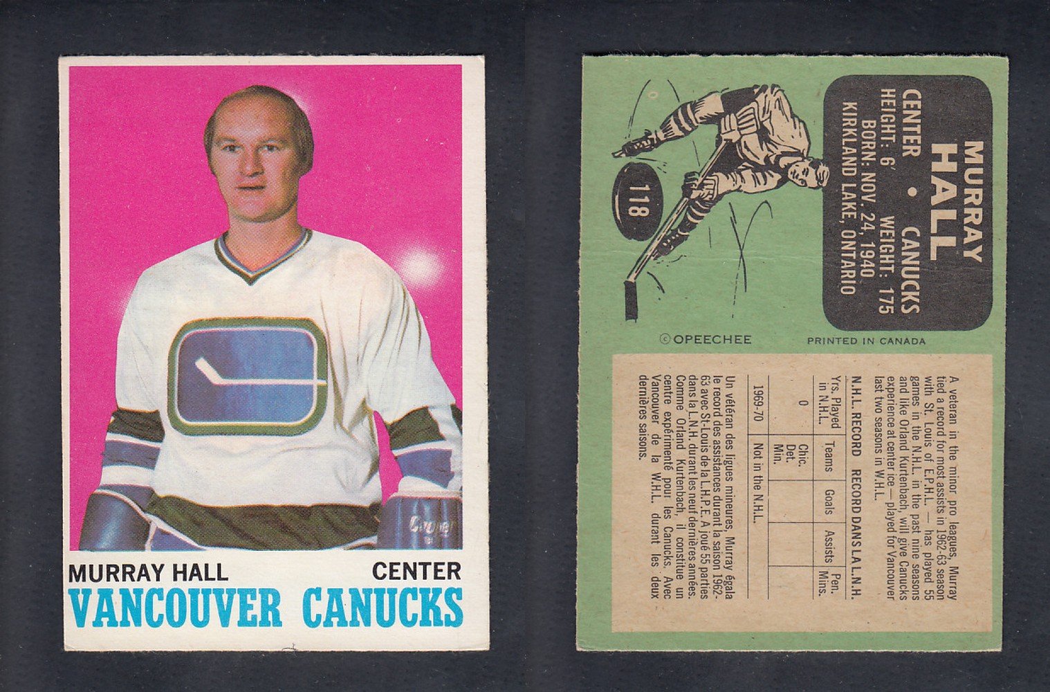 1970-71 O-PEE-CHEE HOCKEY CARD  #118  M. HALL photo