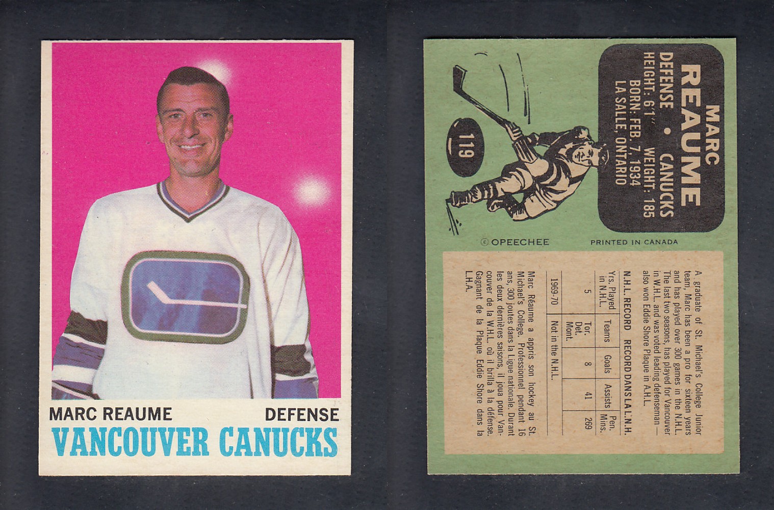 1970-71 O-PEE-CHEE HOCKEY CARD  #119  M. REAUME photo