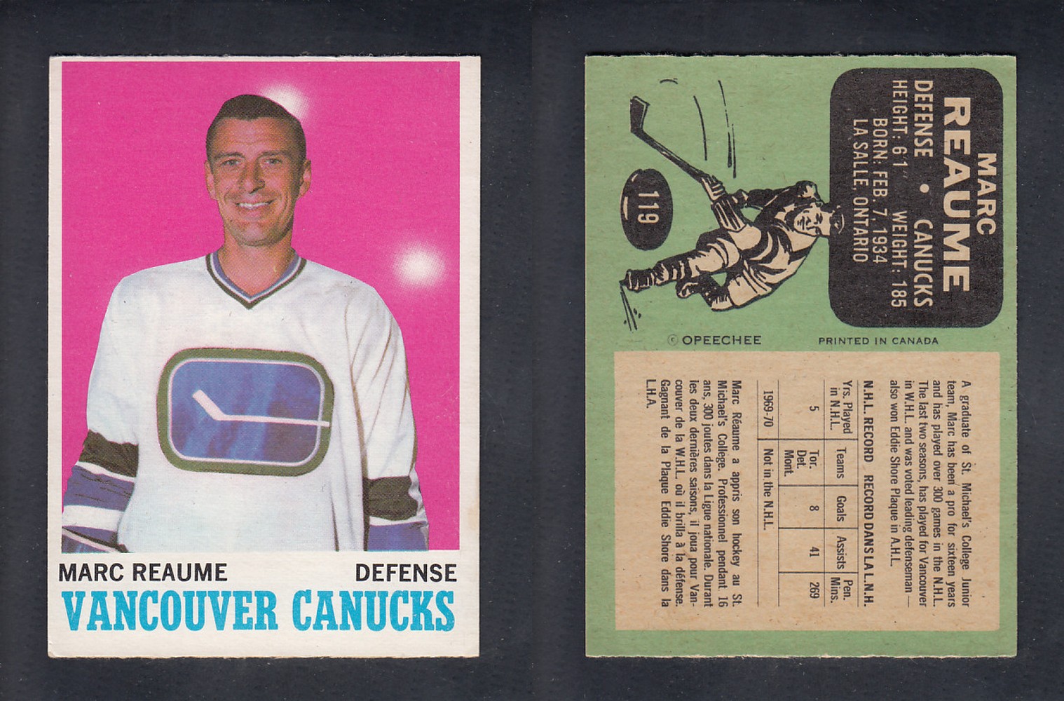 1970-71 O-PEE-CHEE HOCKEY CARD  #119  M. REAUME photo