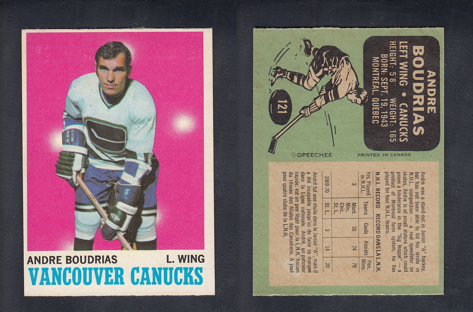 1970-71 O-PEE-CHEE HOCKEY CARD  #121  A. BOUDRIAS photo