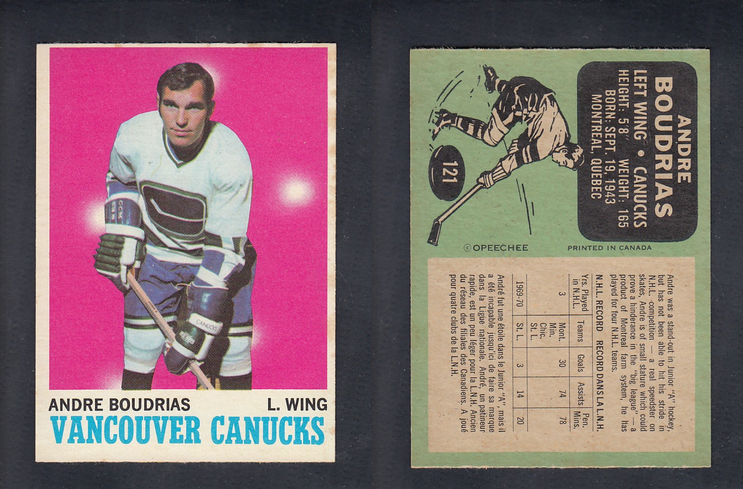 1970-71 O-PEE-CHEE HOCKEY CARD #121 A. BOUDRIAS photo 1970-71 O-PEE-CHEE HOCKEY CARD #121 A. BOUDRIAS photo