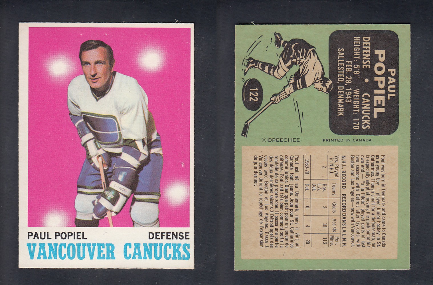 1970-71 O-PEE-CHEE HOCKEY CARD #122 P.POPIEL photo 1970-71 O-PEE-CHEE HOCKEY CARD #122 P.POPIEL photo