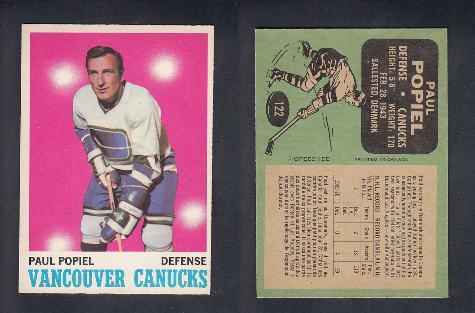 1970-71 O-PEE-CHEE HOCKEY CARD #122 P. POPIEL photo 1970-71 O-PEE-CHEE HOCKEY CARD #122 P. POPIEL photo