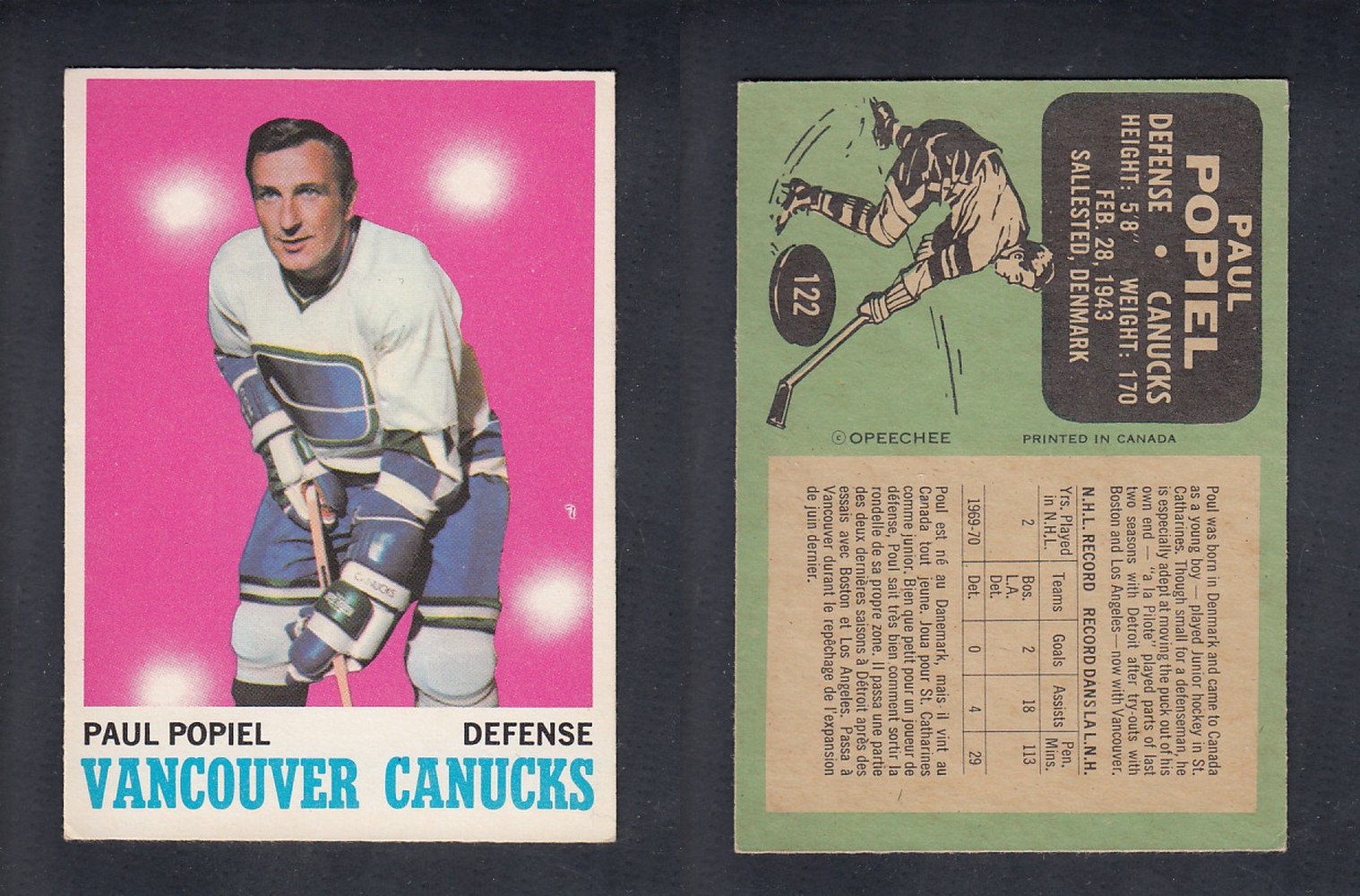 1970-71 O-PEE-CHEE HOCKEY CARD #122 P. POPIEL photo 1970-71 O-PEE-CHEE HOCKEY CARD #122 P. POPIEL photo
