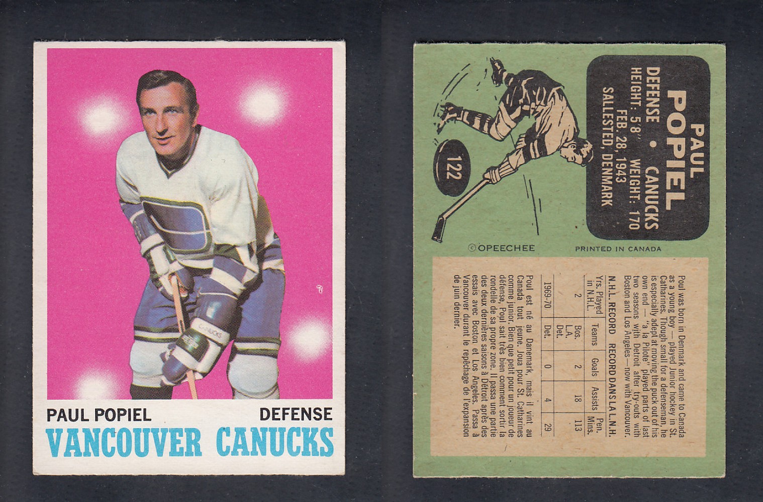 1970-71 O-PEE-CHEE HOCKEY CARD #122 P. POPIEL photo 1970-71 O-PEE-CHEE HOCKEY CARD #122 P. POPIEL photo