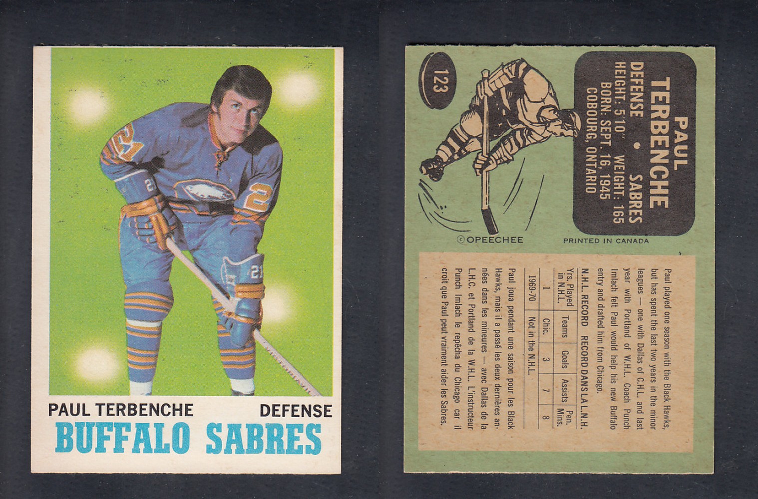 1970-71 O-PEE-CHEE HOCKEY CARD  #123  P. TERBENCHE photo