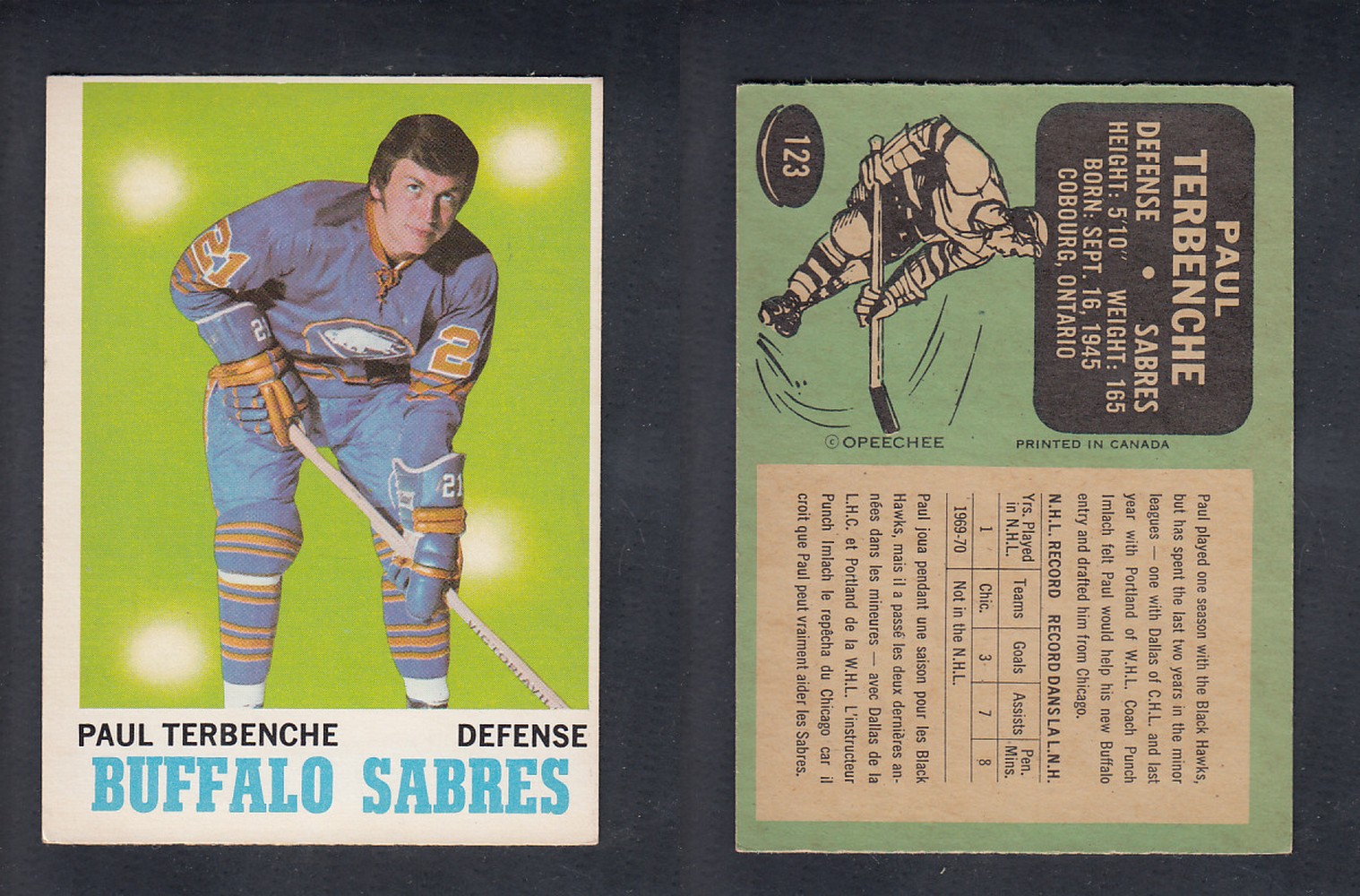 1970-71 O-PEE-CHEE HOCKEY CARD #123 P. TERBENCHE photo 1970-71 O-PEE-CHEE HOCKEY CARD #123 P. TERBENCHE photo