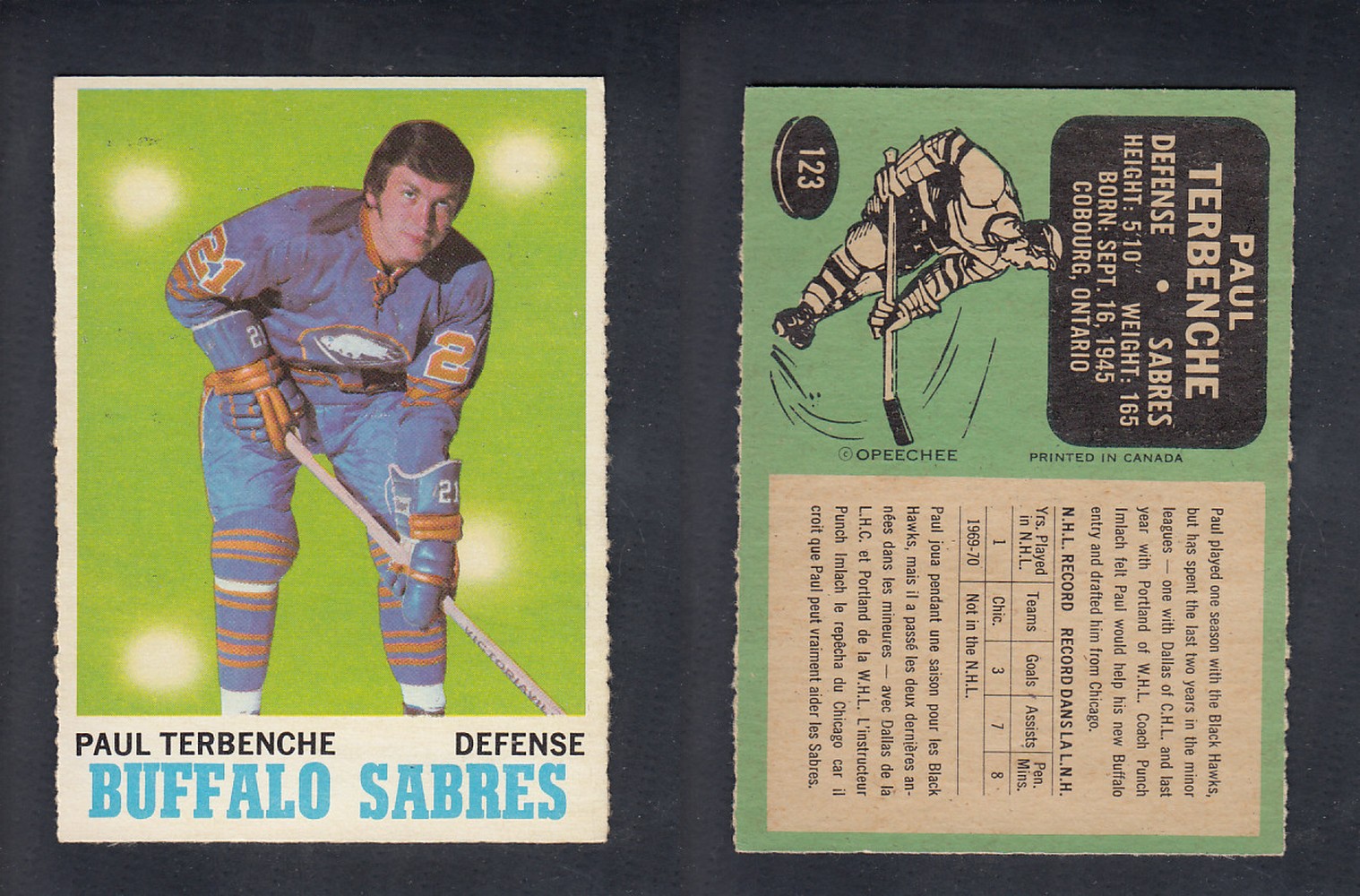 1970-71 O-PEE-CHEE HOCKEY CARD  #123  P. TERBENCHE photo