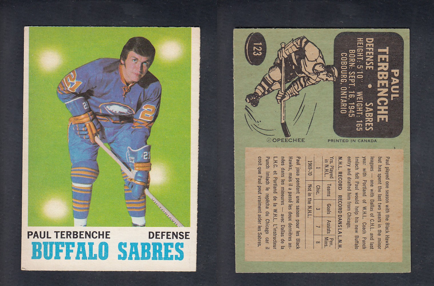 1970-71 O-PEE-CHEE HOCKEY CARD  #123  P. TERBENCHE photo