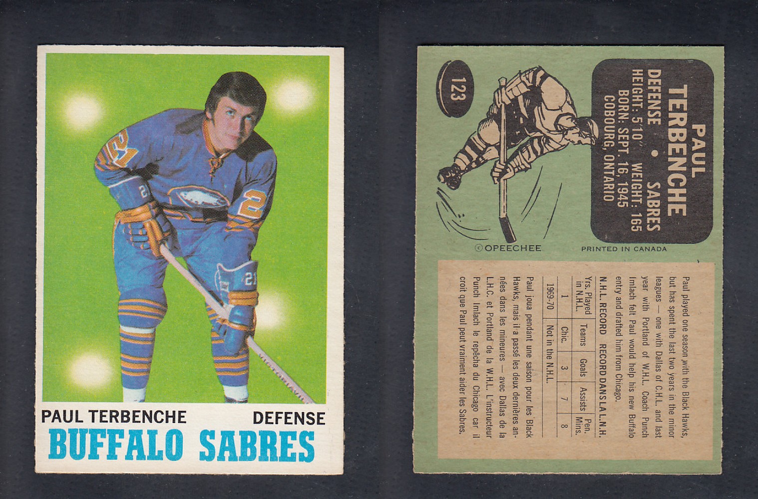 1970-71 O-PEE-CHEE HOCKEY CARD  #123  P. TERBENCHE photo