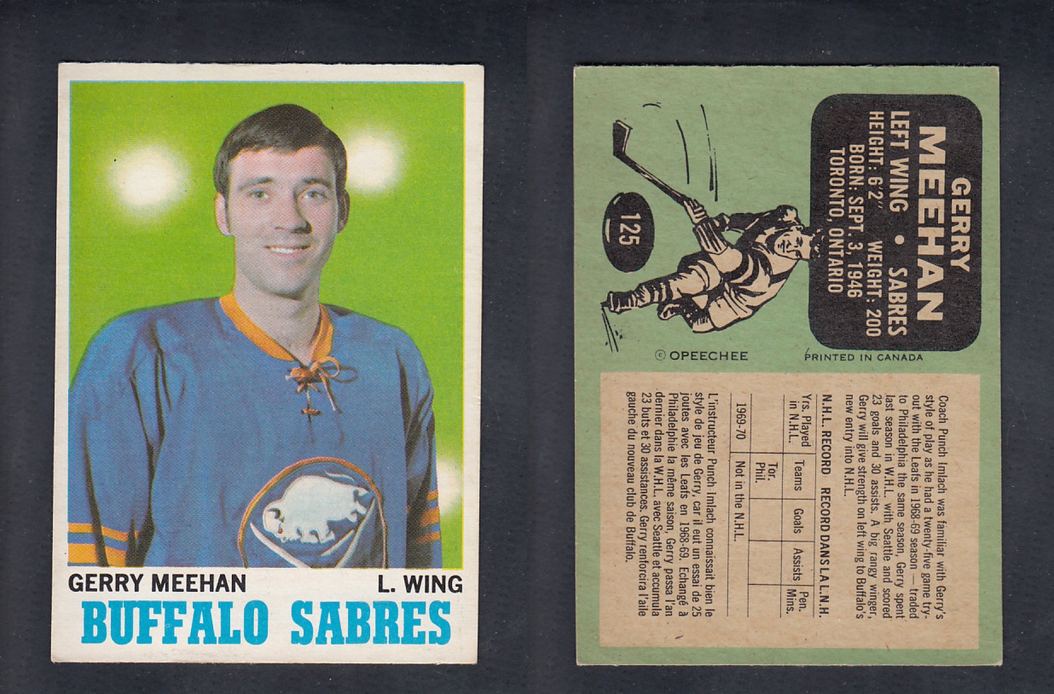 1970-71 O-PEE-CHEE HOCKEY CARD #125 G. MEEHAN photo 1970-71 O-PEE-CHEE HOCKEY CARD #125 G. MEEHAN photo