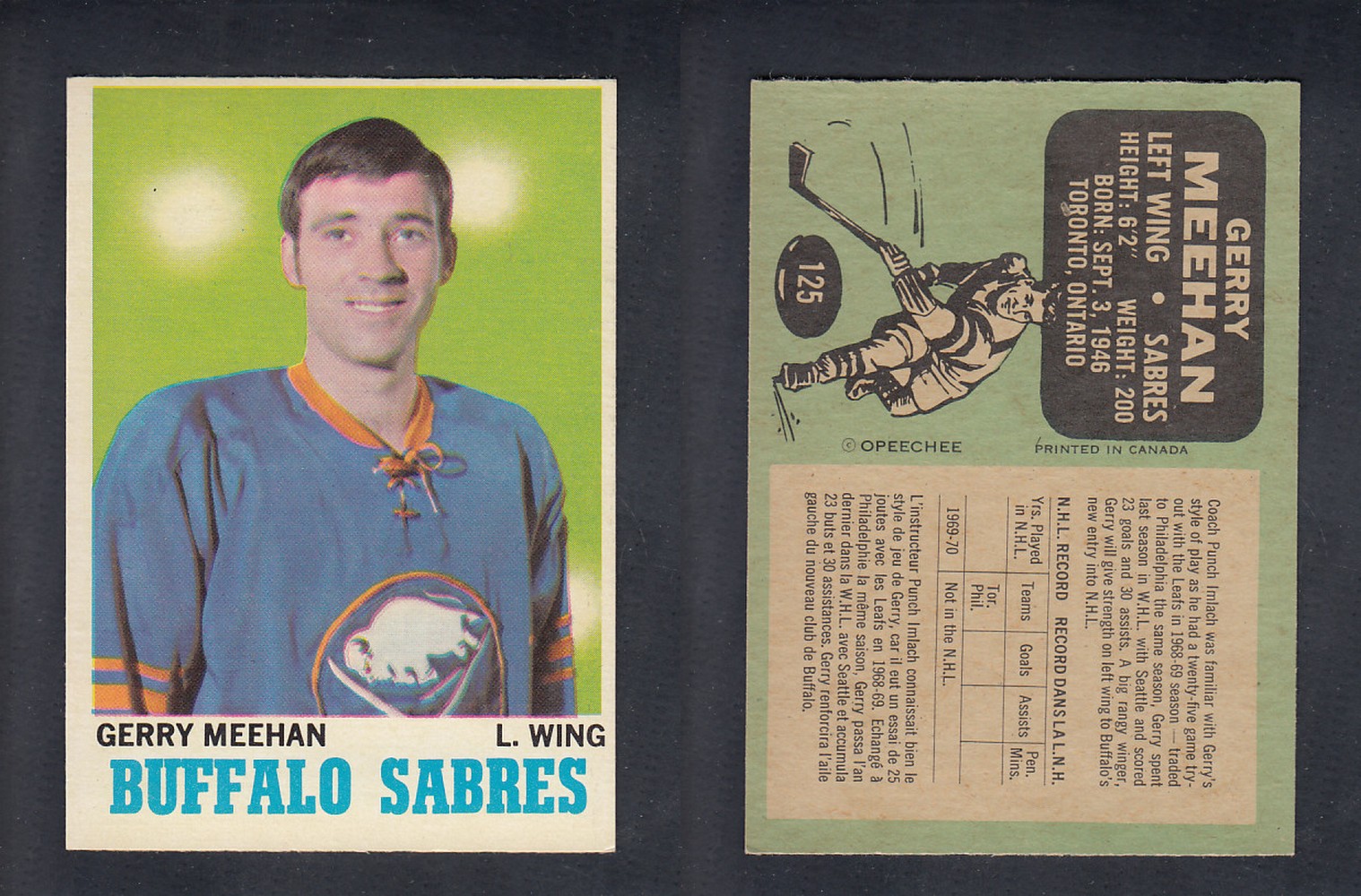 1970-71 O-PEE-CHEE HOCKEY CARD #125 G. MEEHAN photo 1970-71 O-PEE-CHEE HOCKEY CARD #125 G. MEEHAN photo