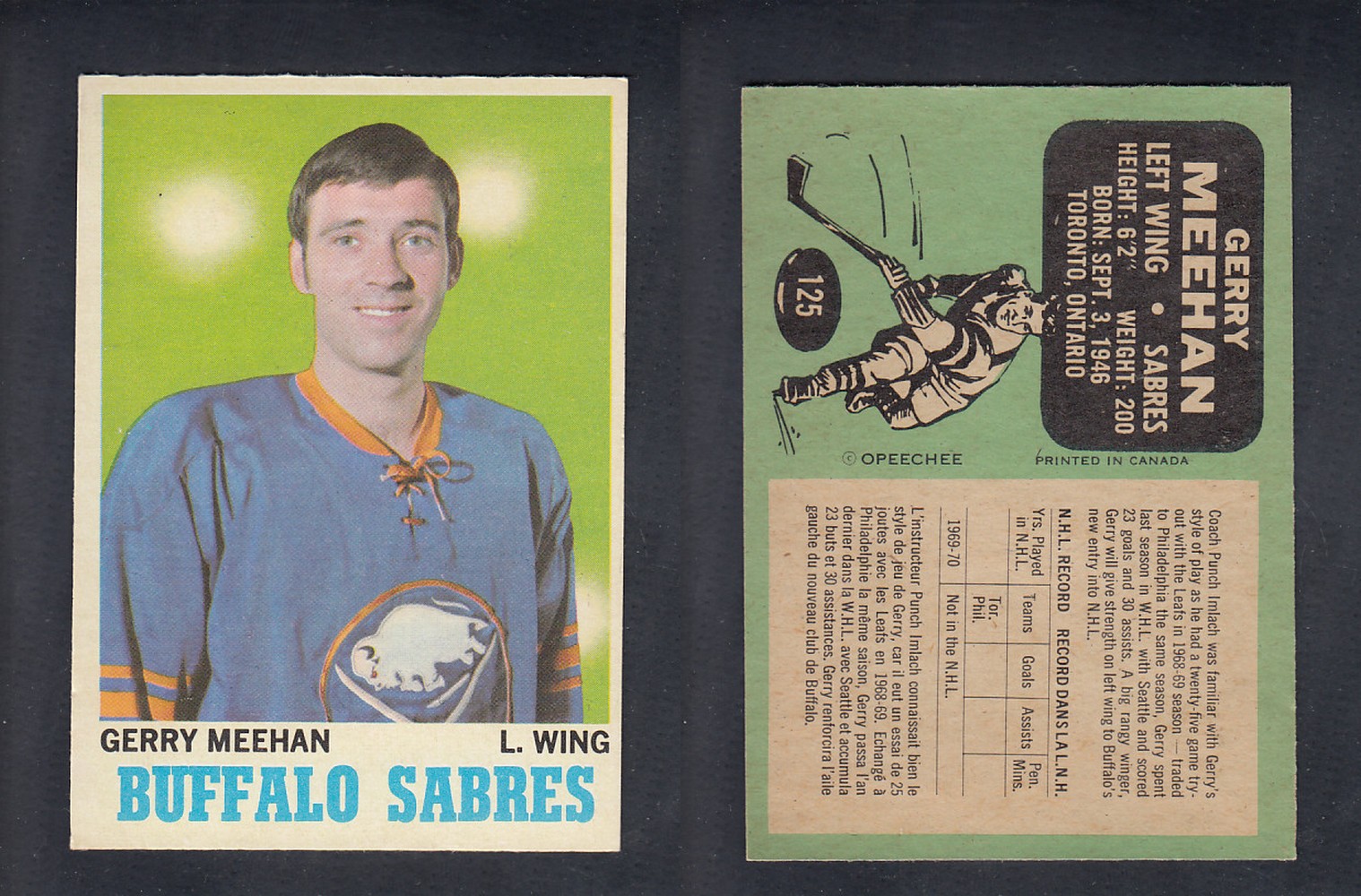 1970-71 O-PEE-CHEE HOCKEY CARD  #125  G. MEEHAN photo