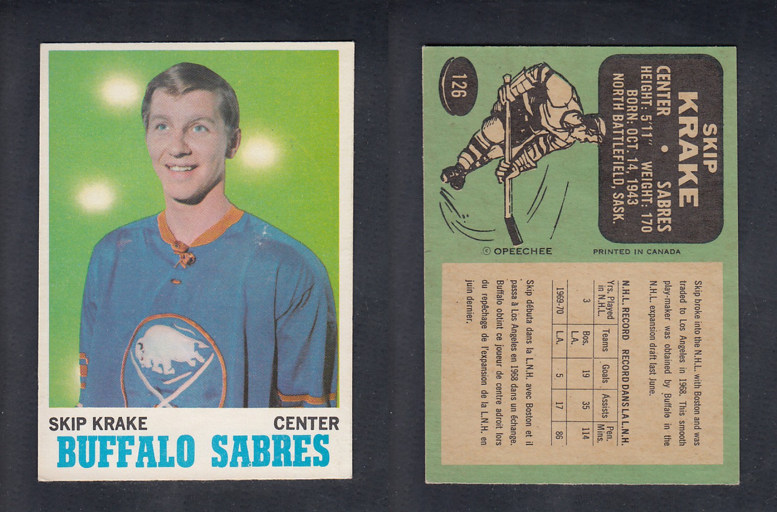 1970-71 O-PEE-CHEE HOCKEY CARD  #126  S. KRAKE photo