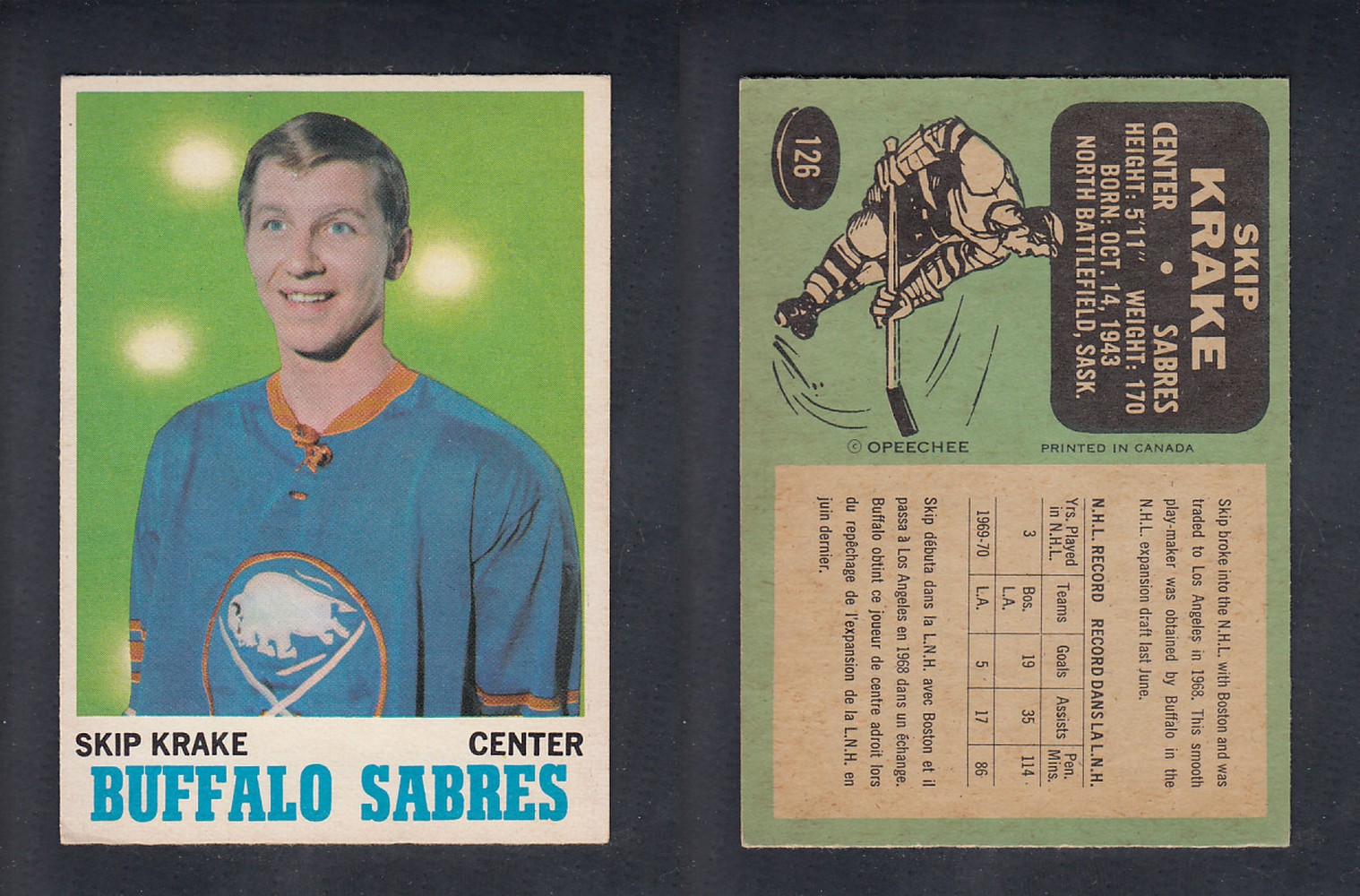1970-71 O-PEE-CHEE HOCKEY CARD #126 S. KRAKE photo 1970-71 O-PEE-CHEE HOCKEY CARD #126 S. KRAKE photo