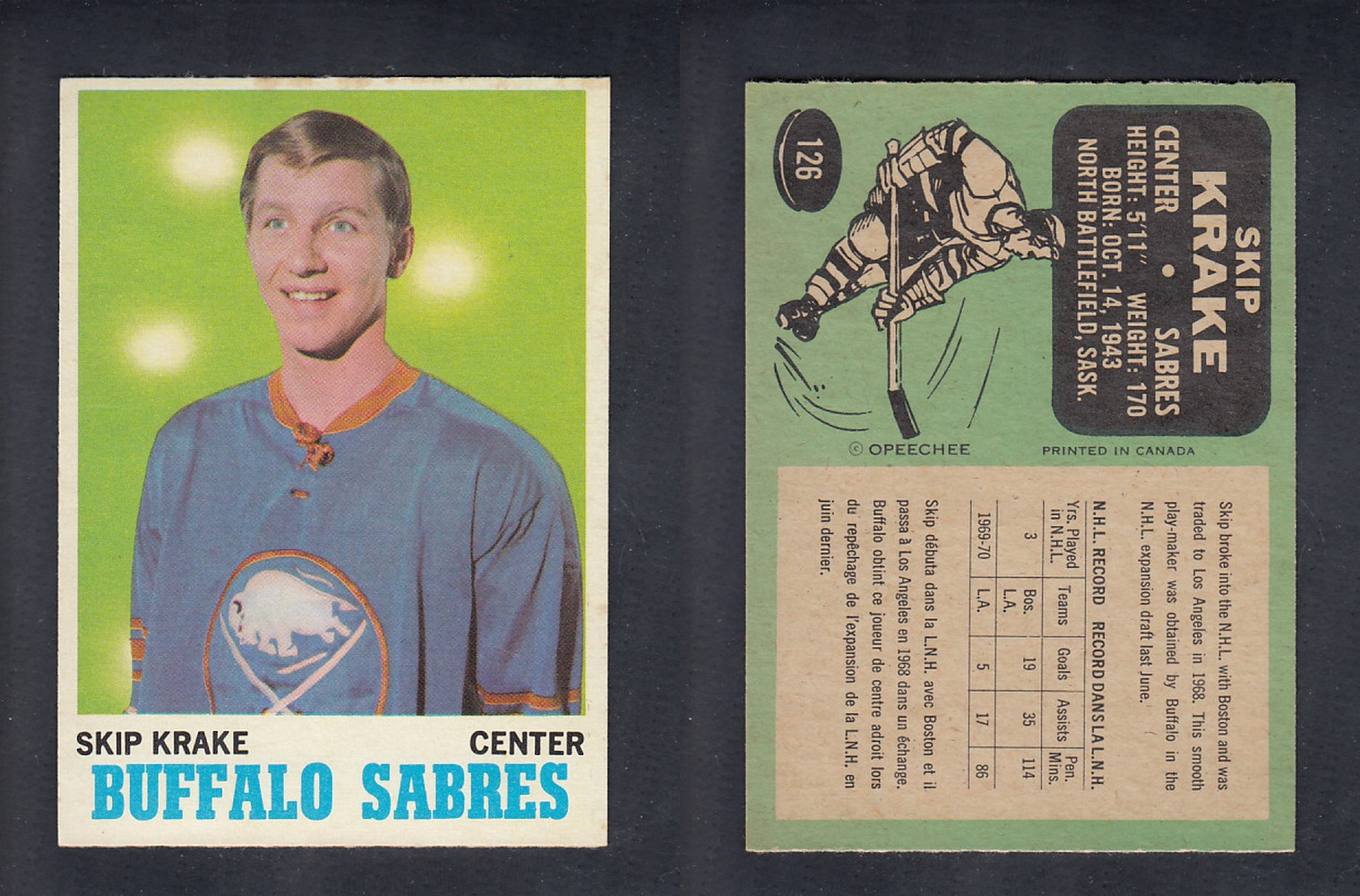 1970-71 O-PEE-CHEE HOCKEY CARD #126 S. KRAKE photo 1970-71 O-PEE-CHEE HOCKEY CARD #126 S. KRAKE photo