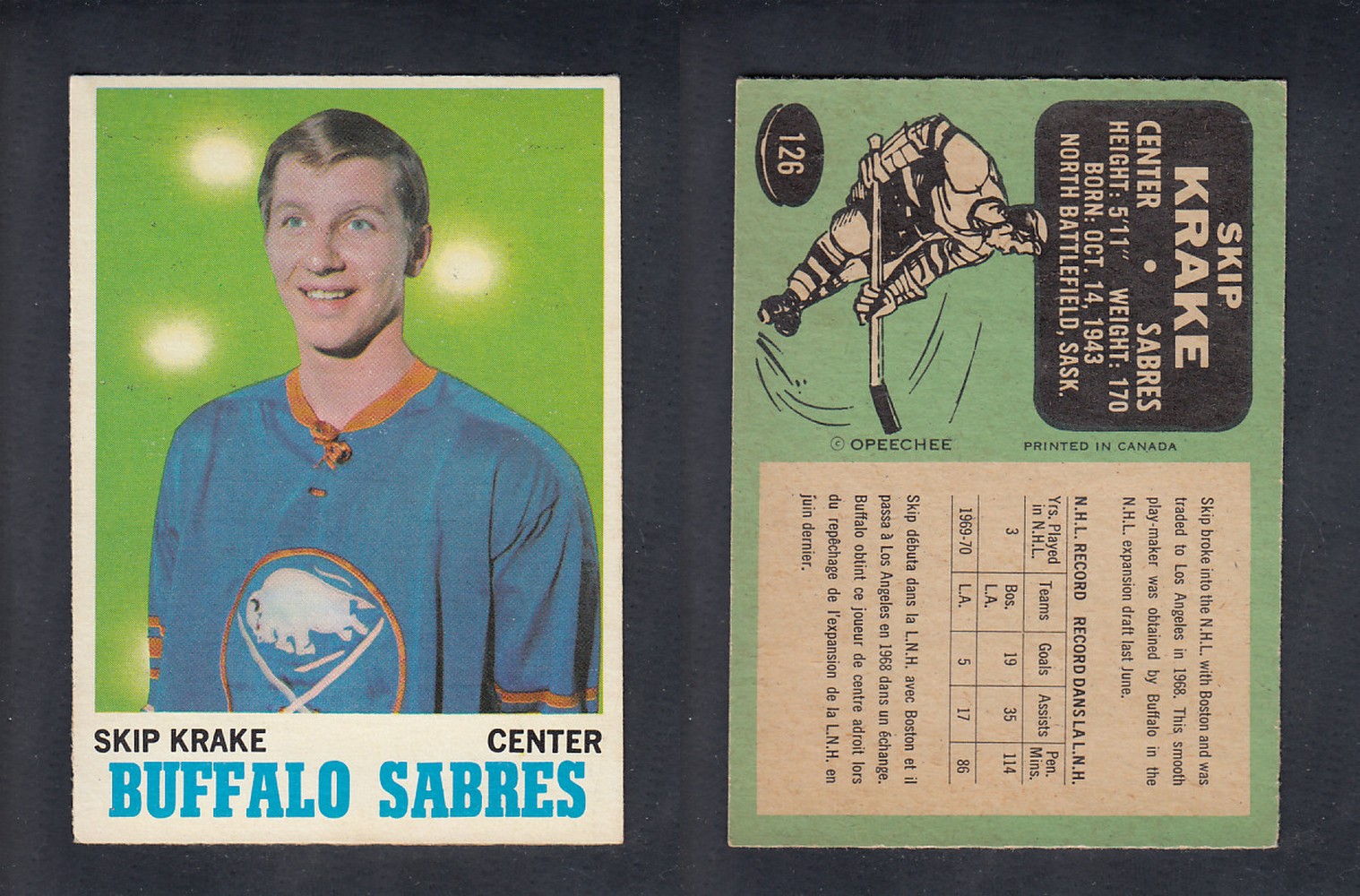 1970-71 O-PEE-CHEE HOCKEY CARD #126 S. KRAKE photo 1970-71 O-PEE-CHEE HOCKEY CARD #126 S. KRAKE photo