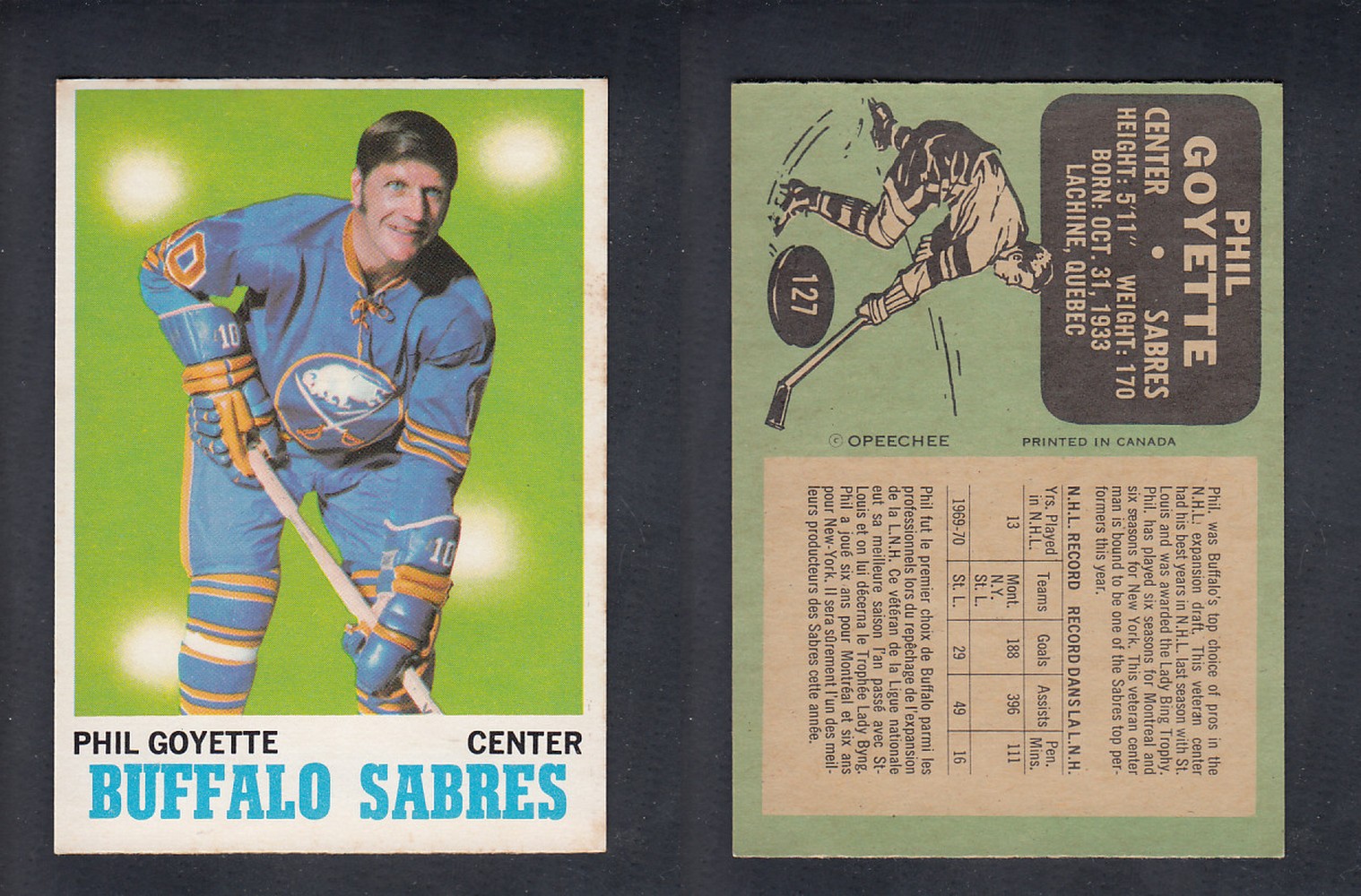 1970-71 O-PEE-CHEE HOCKEY CARD #127 P. GOYETTE photo 1970-71 O-PEE-CHEE HOCKEY CARD #127 P. GOYETTE photo