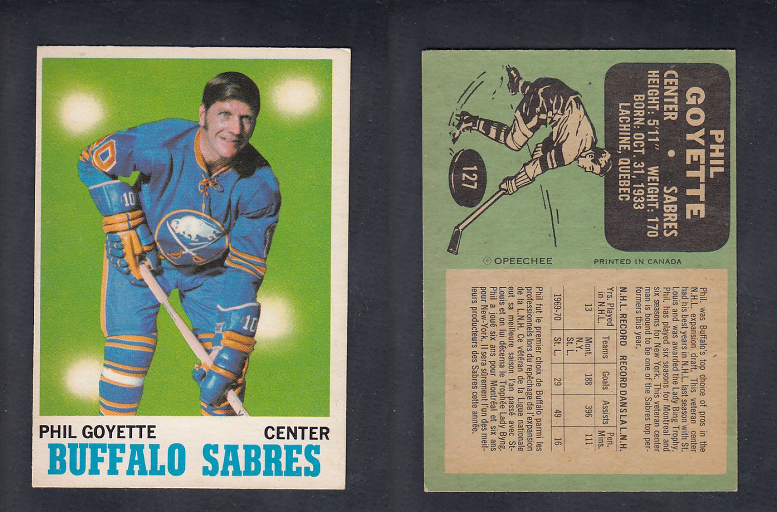 1970-71 O-PEE-CHEE HOCKEY CARD  #127  P. GOYETTE photo