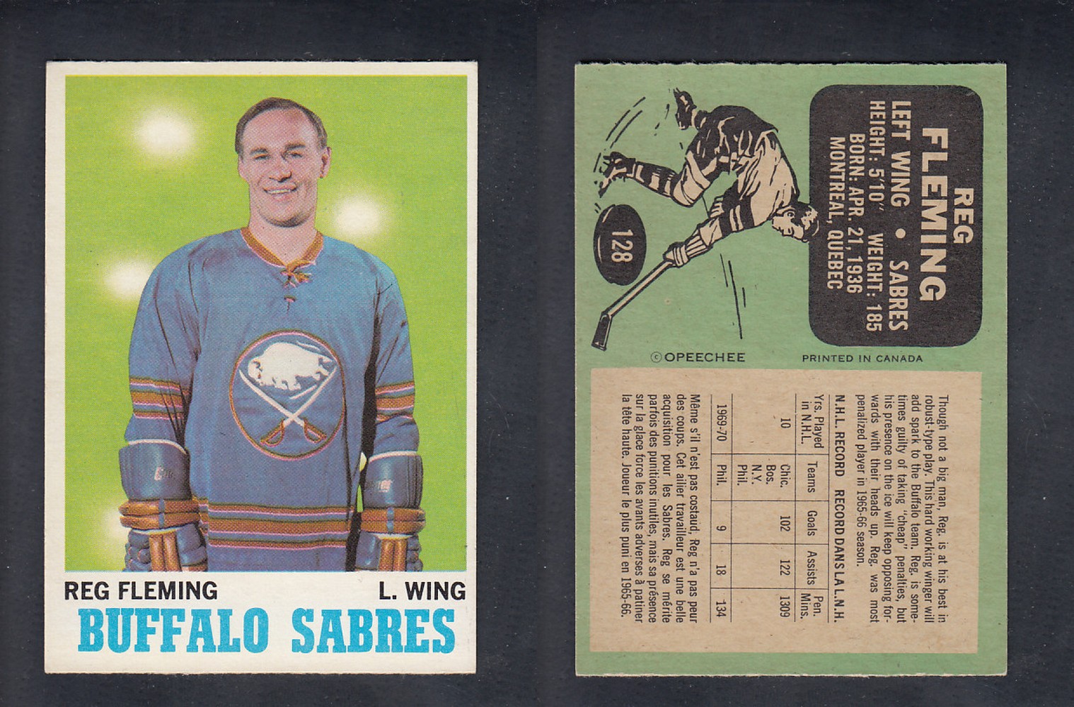 1970-71 O-PEE-CHEE HOCKEY CARD #128 R. FLEMING photo 1970-71 O-PEE-CHEE HOCKEY CARD #128 R. FLEMING photo