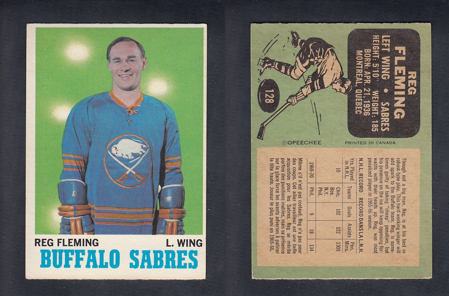 1970-71 O-PEE-CHEE HOCKEY CARD #128 R. FLEMING photo 1970-71 O-PEE-CHEE HOCKEY CARD #128 R. FLEMING photo
