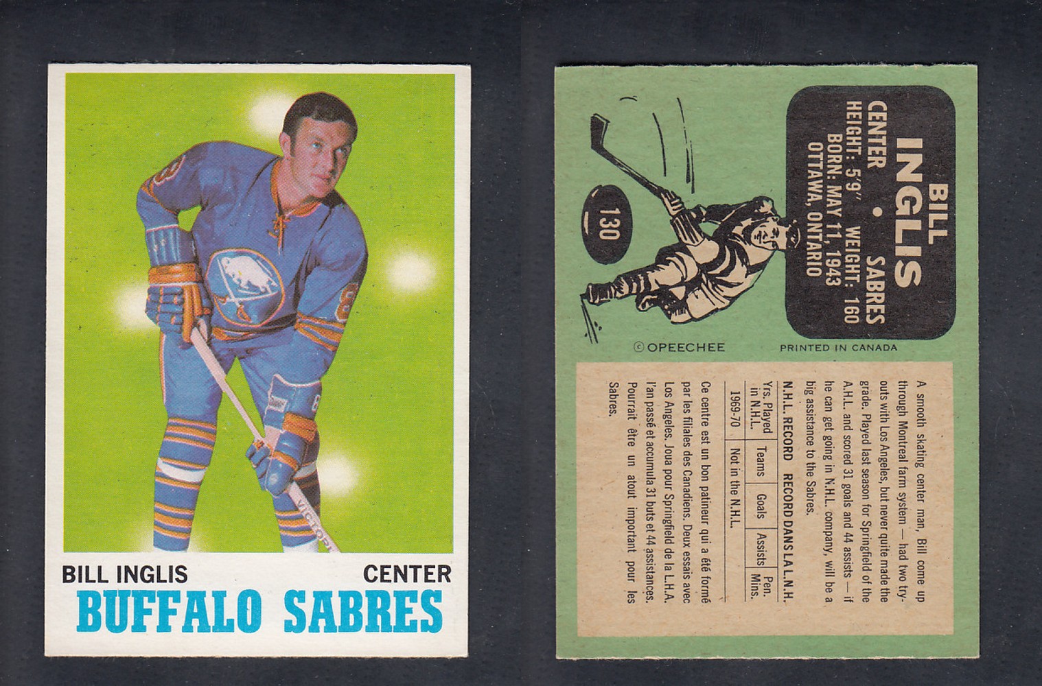 1970-71 O-PEE-CHEE HOCKEY CARD #130 B. INGLIS photo 1970-71 O-PEE-CHEE HOCKEY CARD #130 B. INGLIS photo