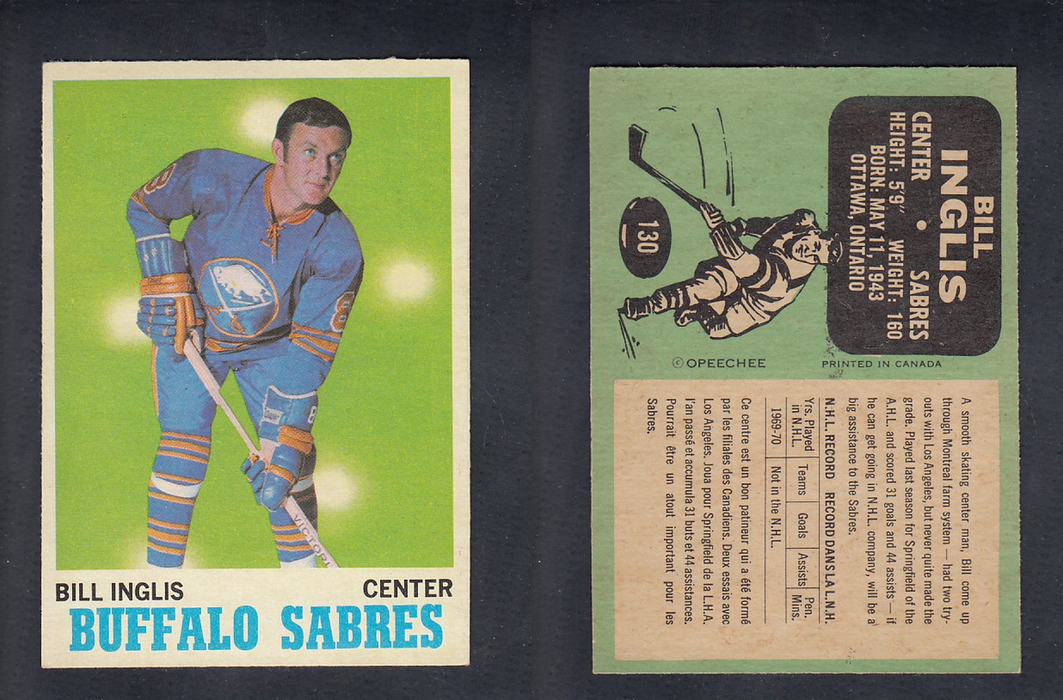 1970-71 O-PEE-CHEE HOCKEY CARD #130 B. INGLIS photo 1970-71 O-PEE-CHEE HOCKEY CARD #130 B. INGLIS photo