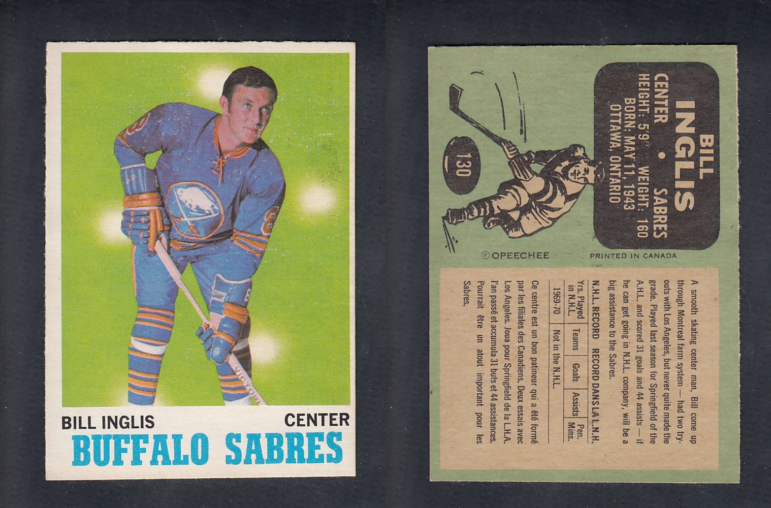 1970-71 O-PEE-CHEE HOCKEY CARD #130 B. INGLIS photo 1970-71 O-PEE-CHEE HOCKEY CARD #130 B. INGLIS photo