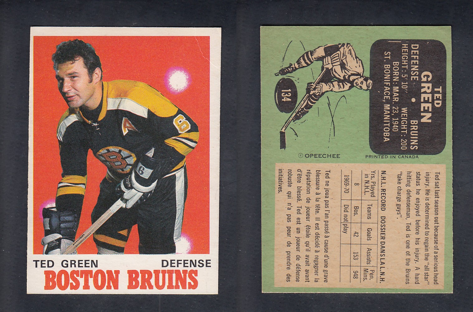 1970-71 O-PEE-CHEE HOCKEY CARD #134 T. GREEN photo 1970-71 O-PEE-CHEE HOCKEY CARD #134 T. GREEN photo