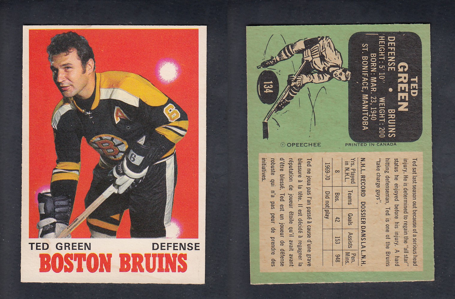 1970-71 O-PEE-CHEE HOCKEY CARD #134 T. GREEN photo 1970-71 O-PEE-CHEE HOCKEY CARD #134 T. GREEN photo