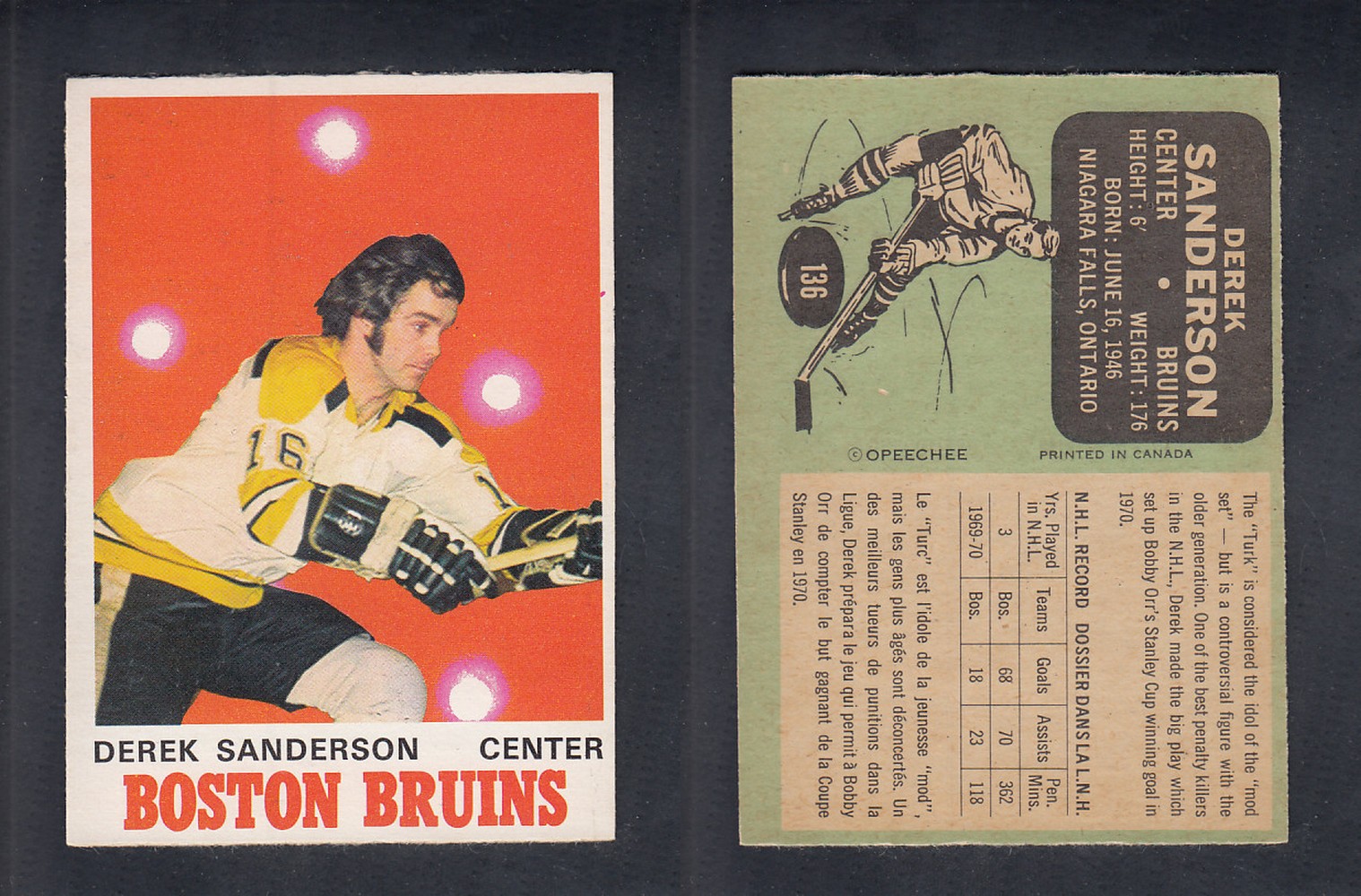 1970-71 O-PEE-CHEE HOCKEY CARD  #136  D. SANDERSON photo