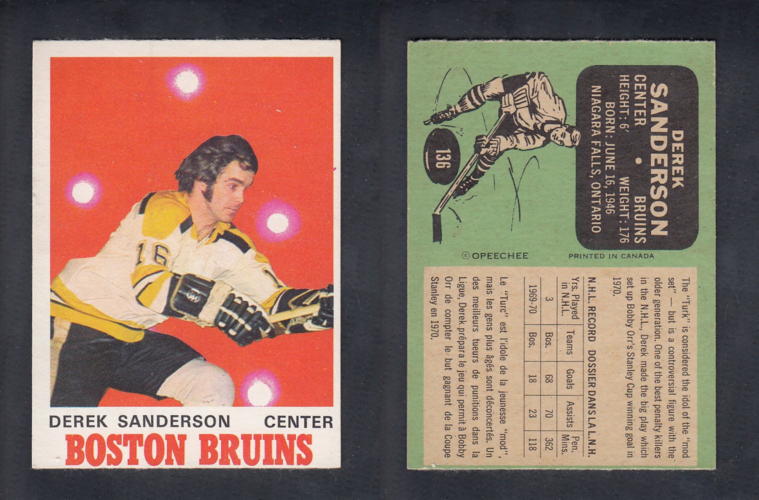 1970-71 O-PEE-CHEE HOCKEY CARD #136 D. SANDERSON photo 1970-71 O-PEE-CHEE HOCKEY CARD #136 D. SANDERSON photo