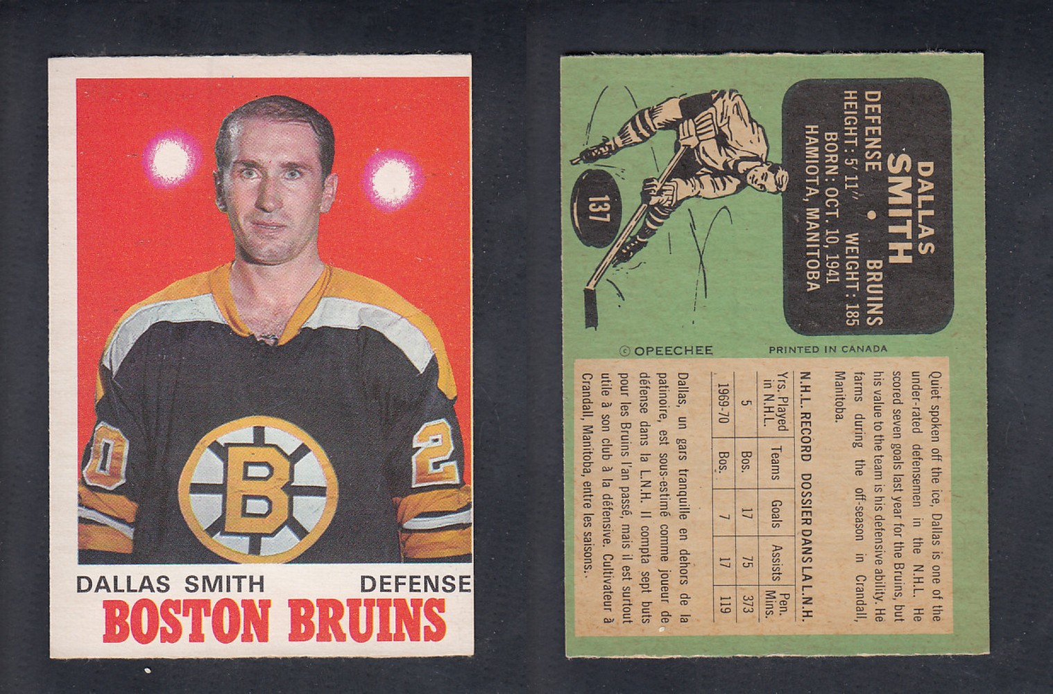 1970-71 O-PEE-CHEE HOCKEY CARD  #137  D. SMITH photo