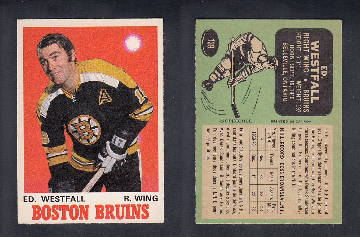 1970-71 O-PEE-CHEE HOCKEY CARD #139 E. WESTFALL photo 1970-71 O-PEE-CHEE HOCKEY CARD #139 E. WESTFALL photo