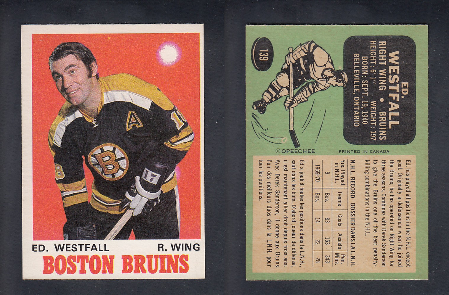 1970-71 O-PEE-CHEE HOCKEY CARD #139 E. WESTFALL photo 1970-71 O-PEE-CHEE HOCKEY CARD #139 E. WESTFALL photo